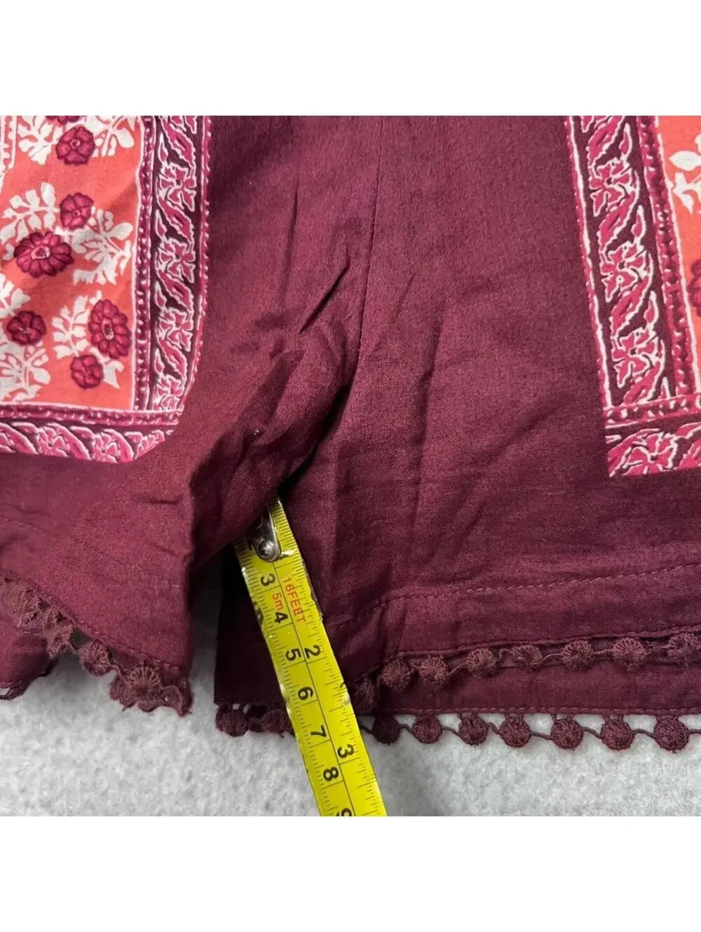 NWT Hollister Boho Geometric Print Pom Pom Trim Shorts Burgundy Pink Floral 9